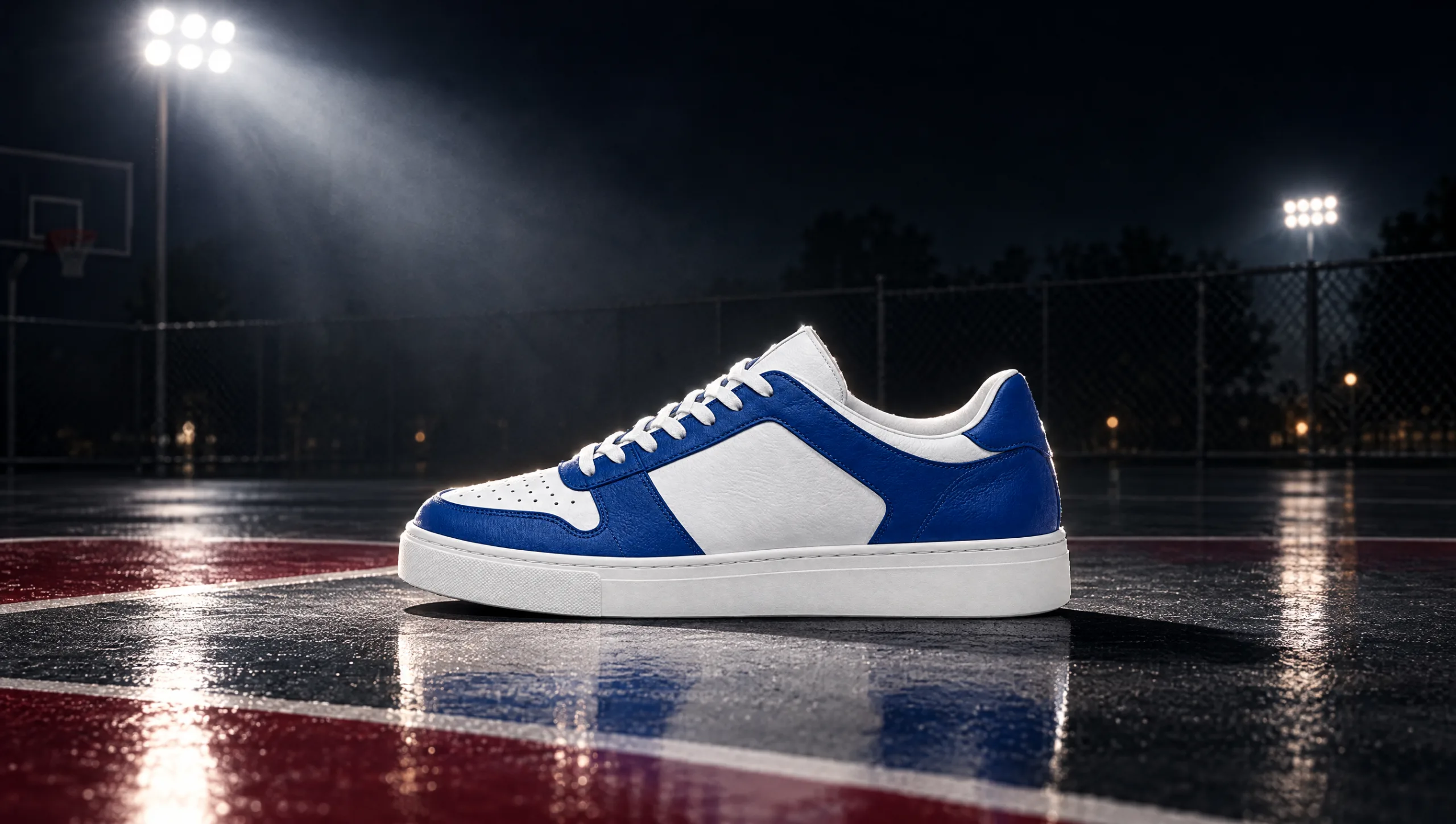 The Volta Royal Low under a stadium floodlight on a wet basketball court at night