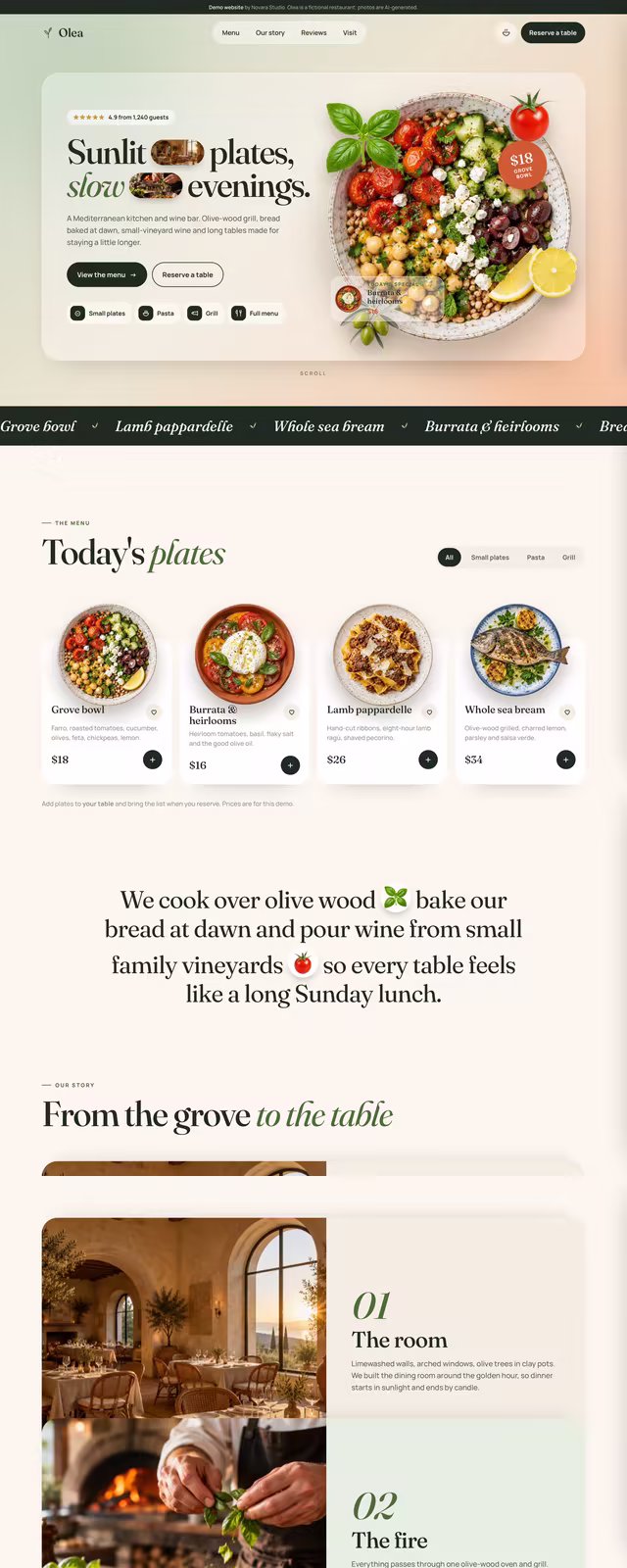 Olea demo website, desktop