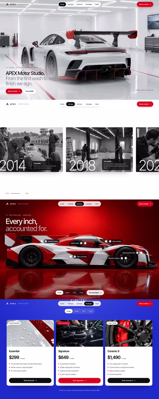 APEX Motor Studio demo website, desktop