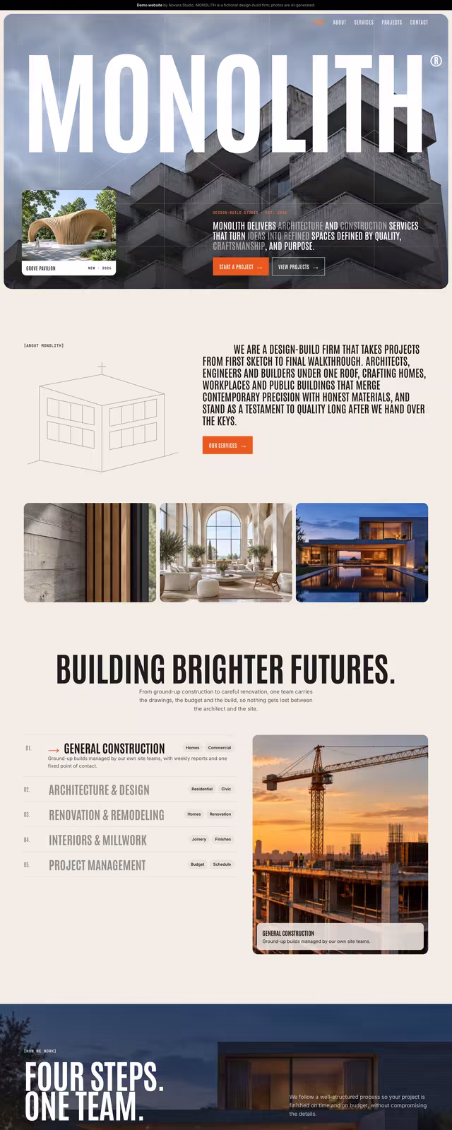 MONOLITH demo website, desktop