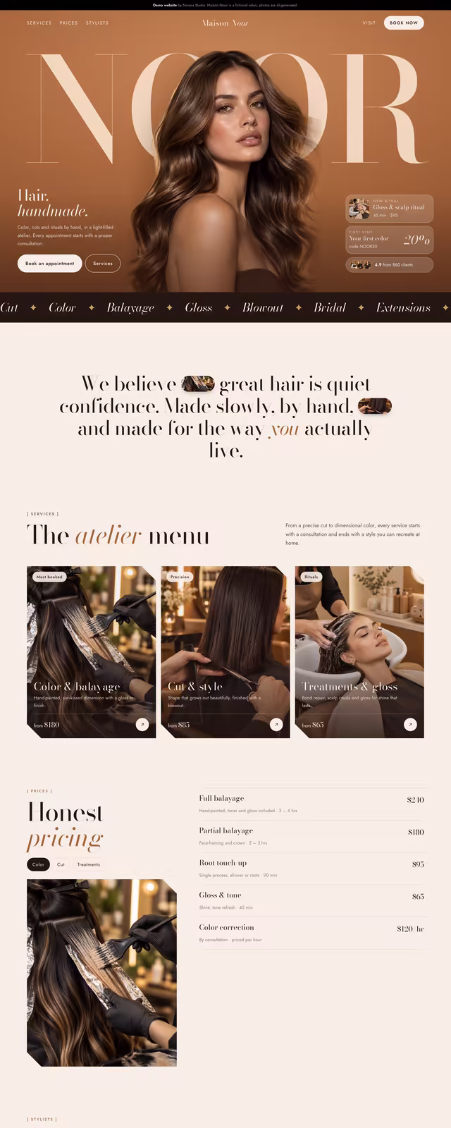 Maison Noor demo website, desktop