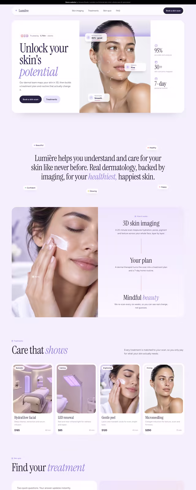 Lumière demo website, desktop