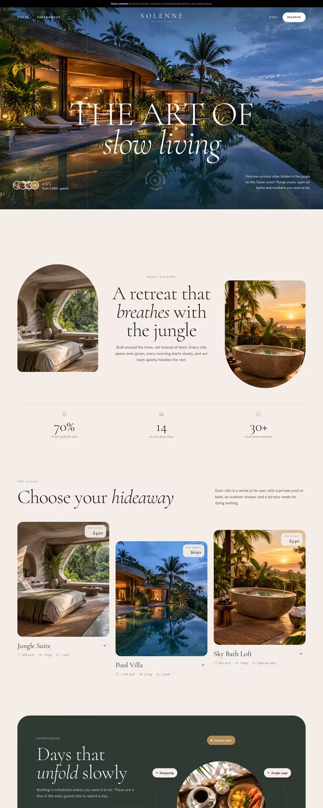 Solenne demo website, desktop