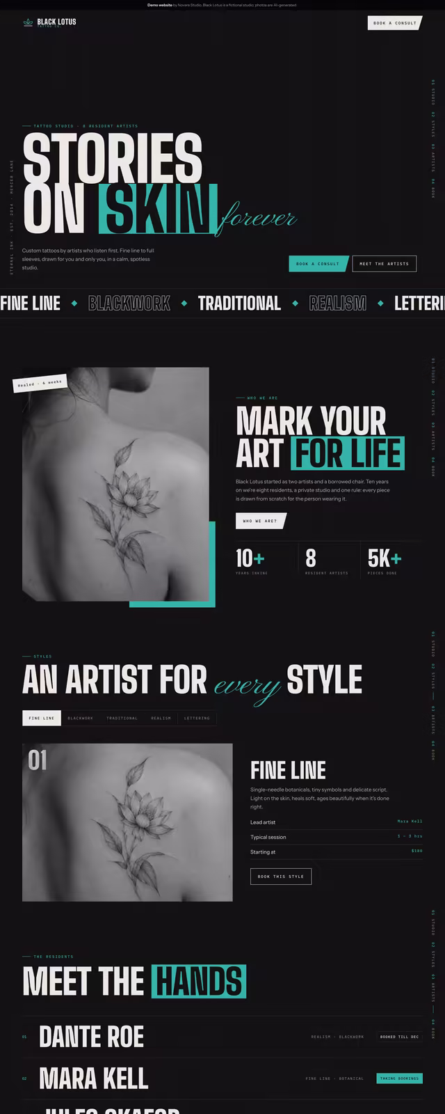 Black Lotus demo website, desktop