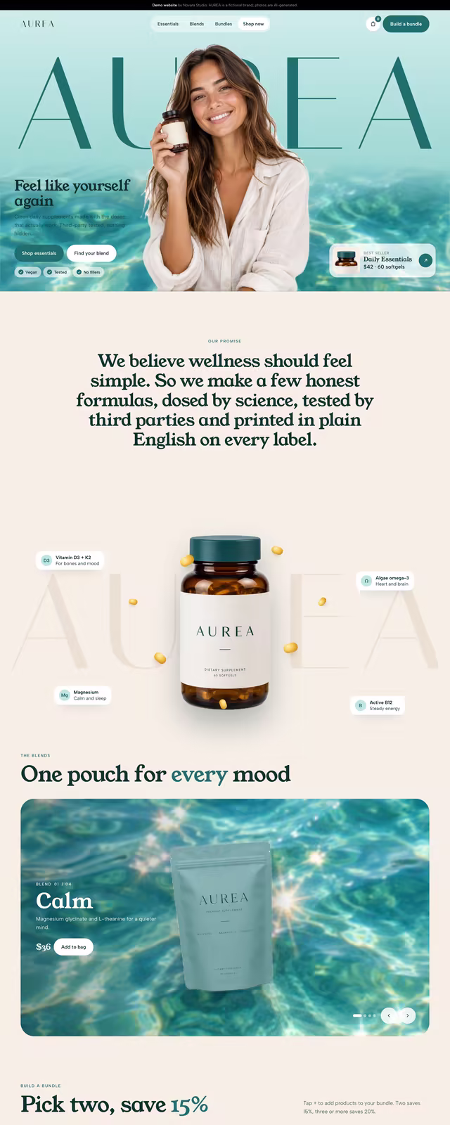 AUREA demo website, desktop