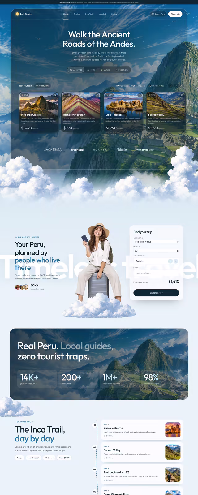 Inti Trails demo website, desktop