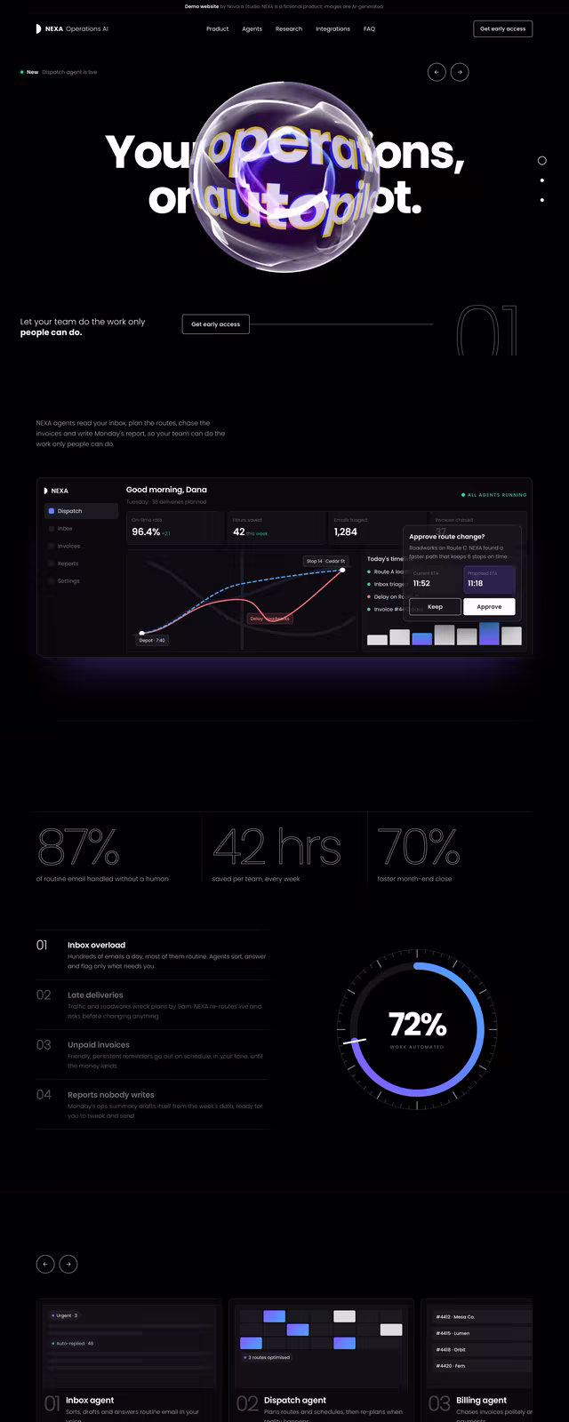 NEXA demo website, desktop