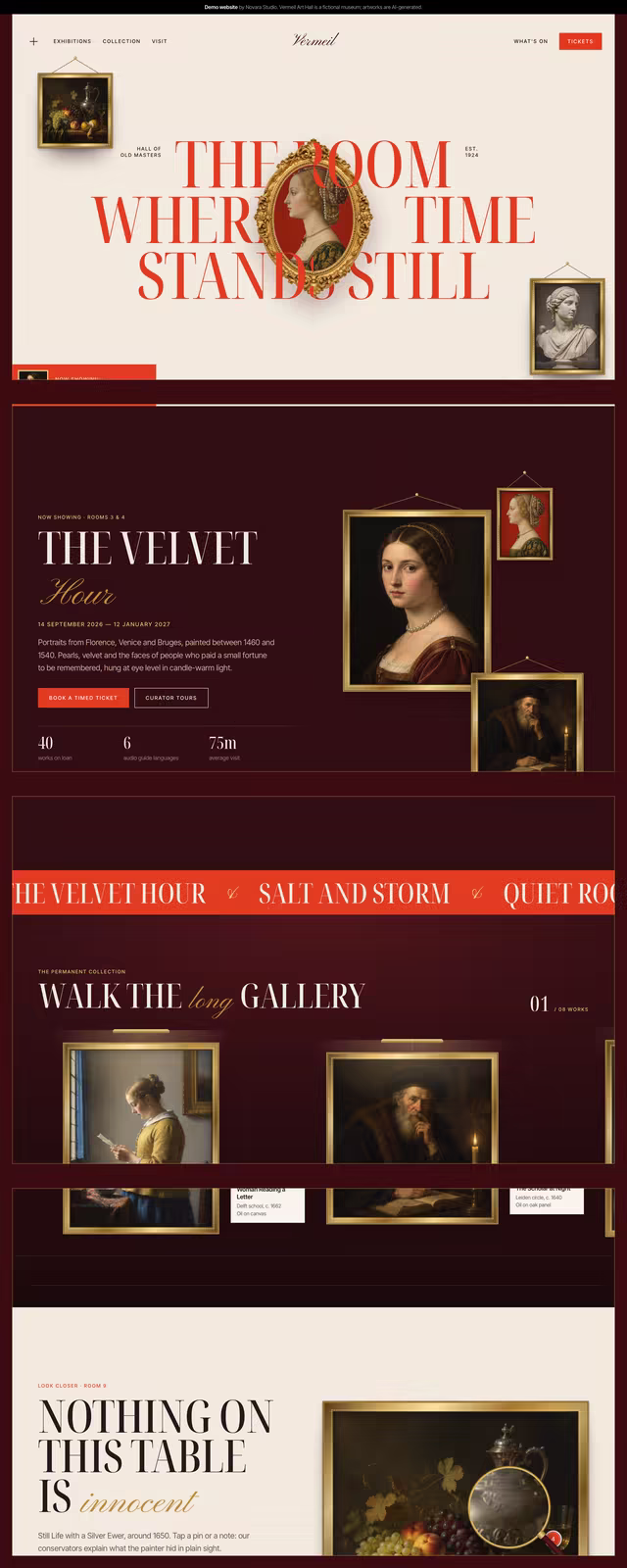 Vermeil Art Hall demo website, desktop