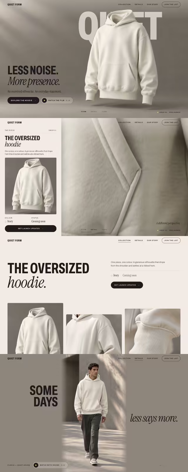 QUIET FORM demo website, desktop