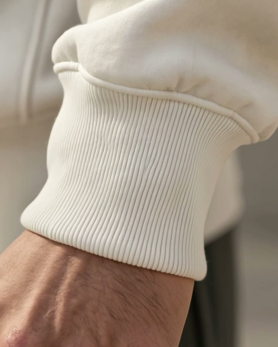 Close-up of a ribbed cuff gathered at the wrist